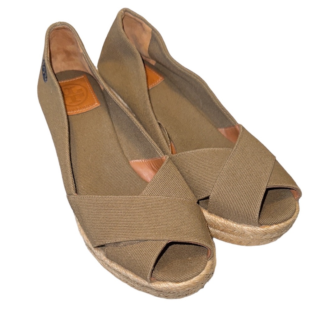 Tory Burch Brown Espadrille Flats with Crisscross Detail